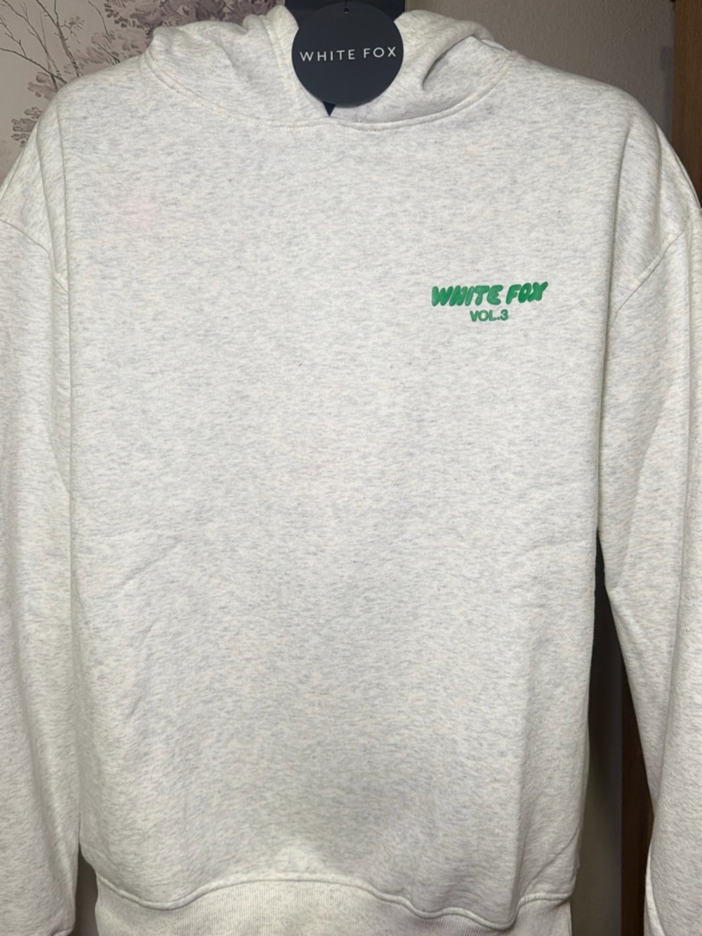 White fox glacier Gray hoodie with Green Logo